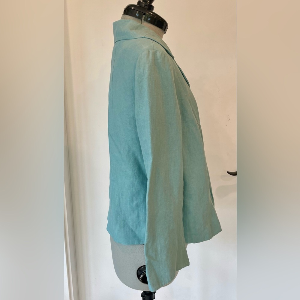 Elevenses by Anthropologie  swing-style linen blazer, single button, aqua,8, EUC - Picture 4 of 11